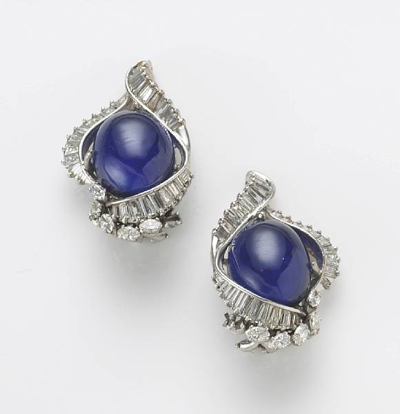 Appraisal: A pair of blue stone diamond and k white gold