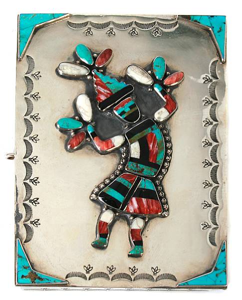 Appraisal: A Zuni silver turquoise inlaid box height in width in