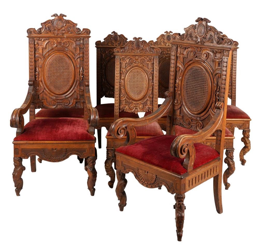 Appraisal: SET OF EIGHT RENAISSANCE REVIVAL DINING CHAIRScarved walnut late th