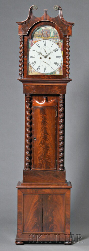 Appraisal: J Black Mahogany Tall Clock Kirkcaldy Scotland c scroll-top pediment