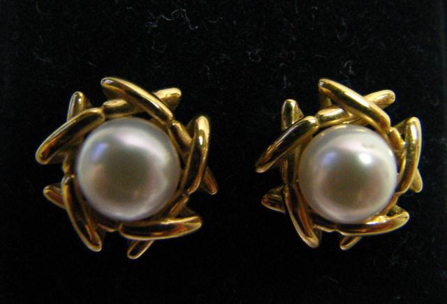 Appraisal: Pair of K yellow gold pearl Tiffany earrings