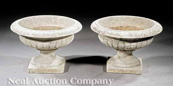 Appraisal: A Pair of Antique Continental Cast Stone Garden Urns campagna