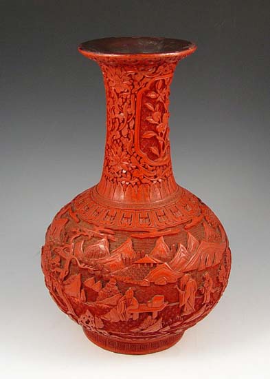 Appraisal: CHINESE RED CINNABAR VASE '' high