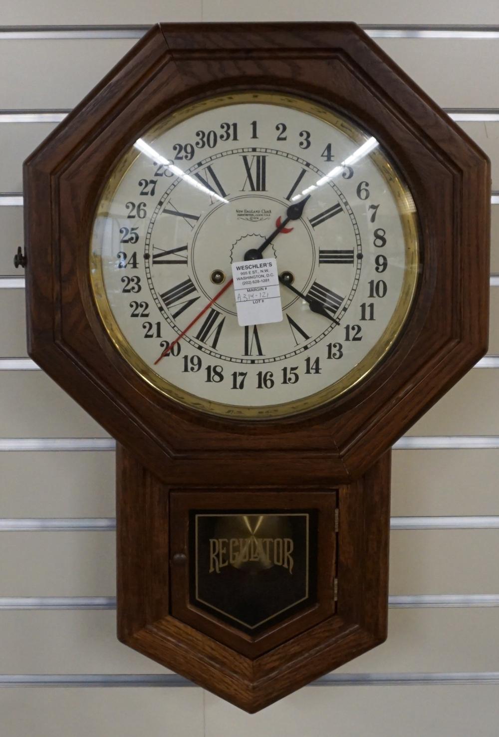 Appraisal: New England Clock Co Stained Pine Schoolhouse Calendar Clock