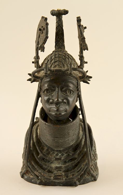 Appraisal: NIGERIAN BENIN TRIBAL CAST BRONZE BUST OF FEMALE A Nigerian