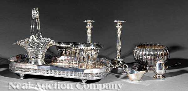 Appraisal: A Large Group of Silverplate Serving Pieces including a basket