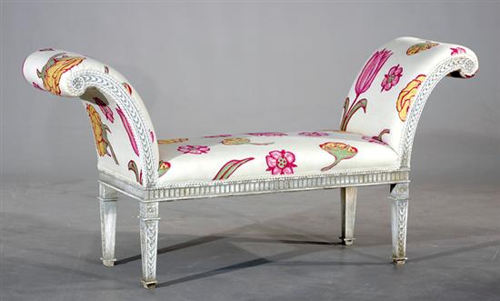 Appraisal: Adam style carved and painted window bench upholstered seat flanked