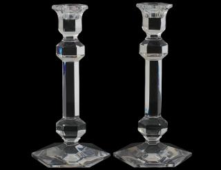 Appraisal: PAIR OF VAL ST LAMBERT CRYSTAL CANDLESTICKS Belgian Acid stamped