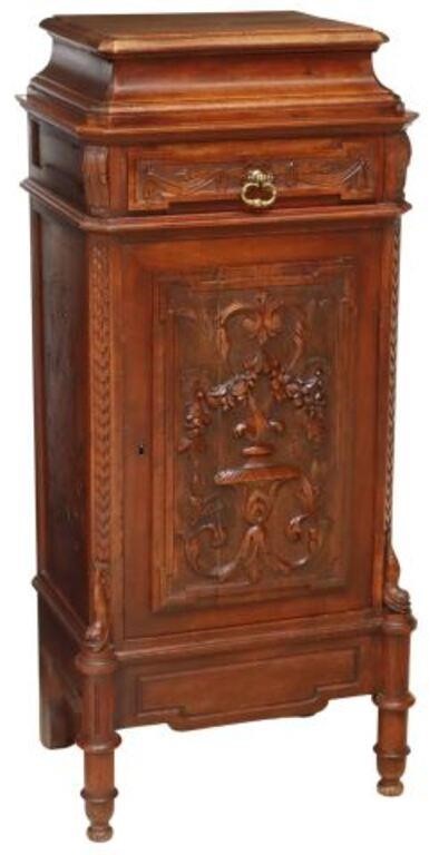 Appraisal: French carved walnut cabinet stand early th c hinged top