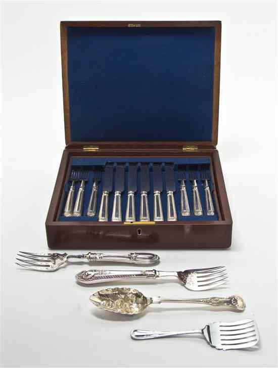 Appraisal: An English Silverplate Cased Fish Service for Twelve together with