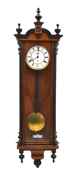 Appraisal: A VIENNESE REGULATOR WALL CLOCK with an enamelled Roman numeral