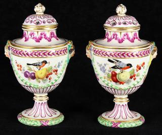 Appraisal: Frankenthal German porcelain potpourri urns Frankenthal German porcelain potpourri urns