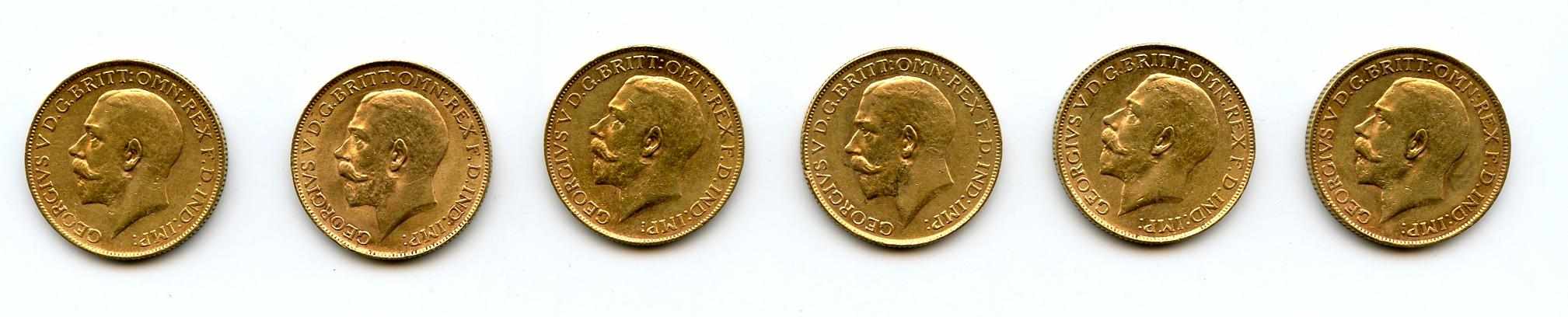 Appraisal: South Africa George V Sovereigns -SA KM- One appears lightly