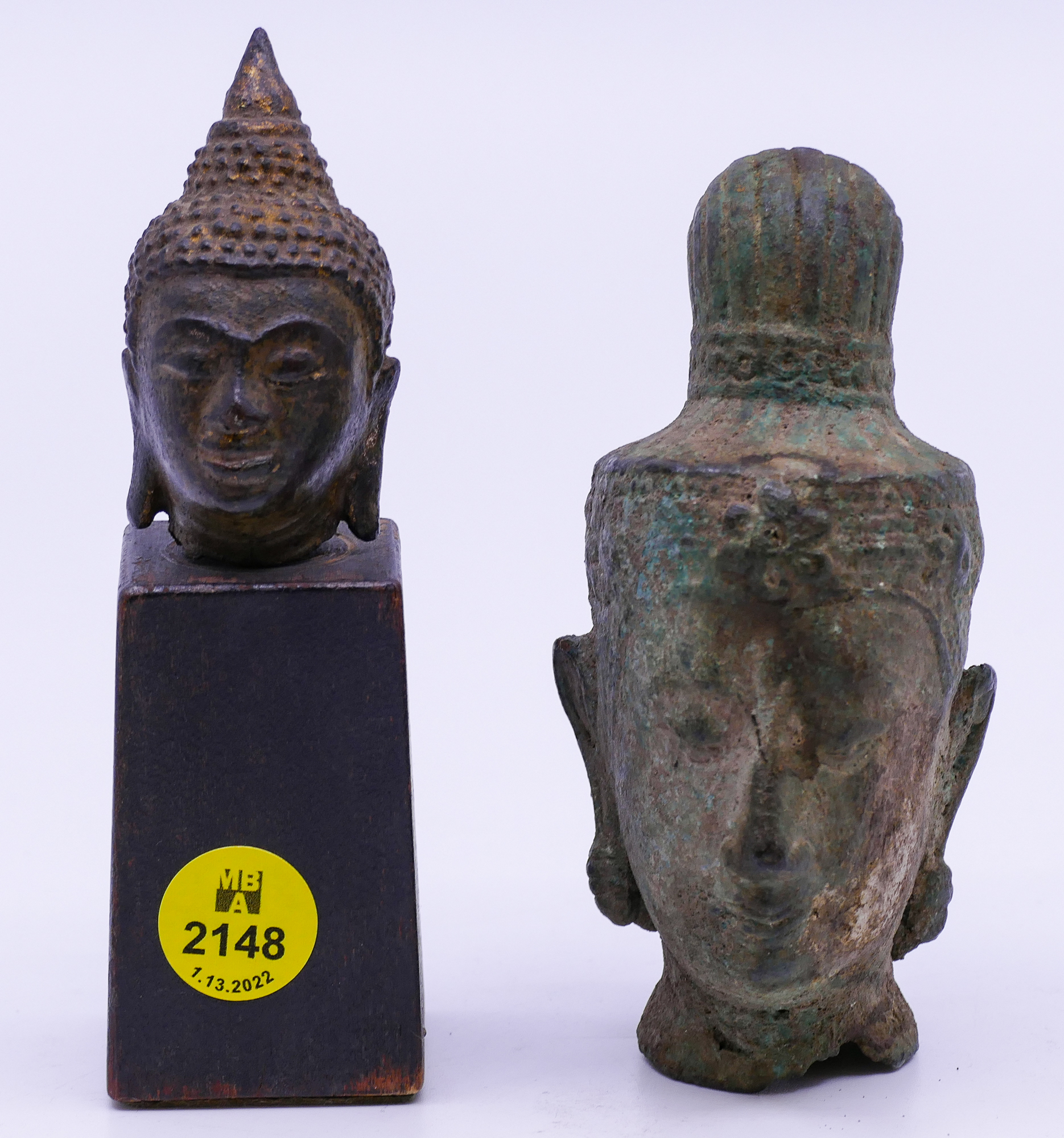 Appraisal: pc Antique Asian Bronze Buddha Head Fragments- '' and ''