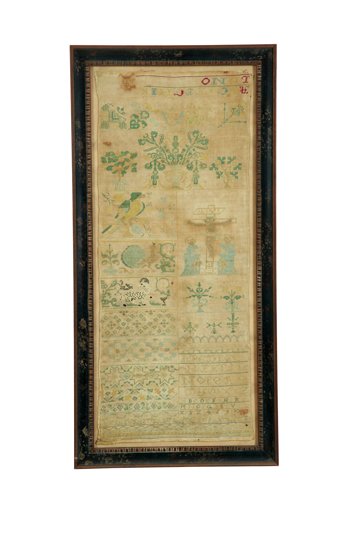 Appraisal: SAMPLER Probably European early th century silk on linen Large