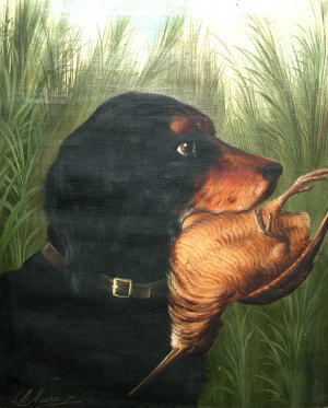 Appraisal: Michelangelo Meucci - - Game dogs retrieving fowl oil on