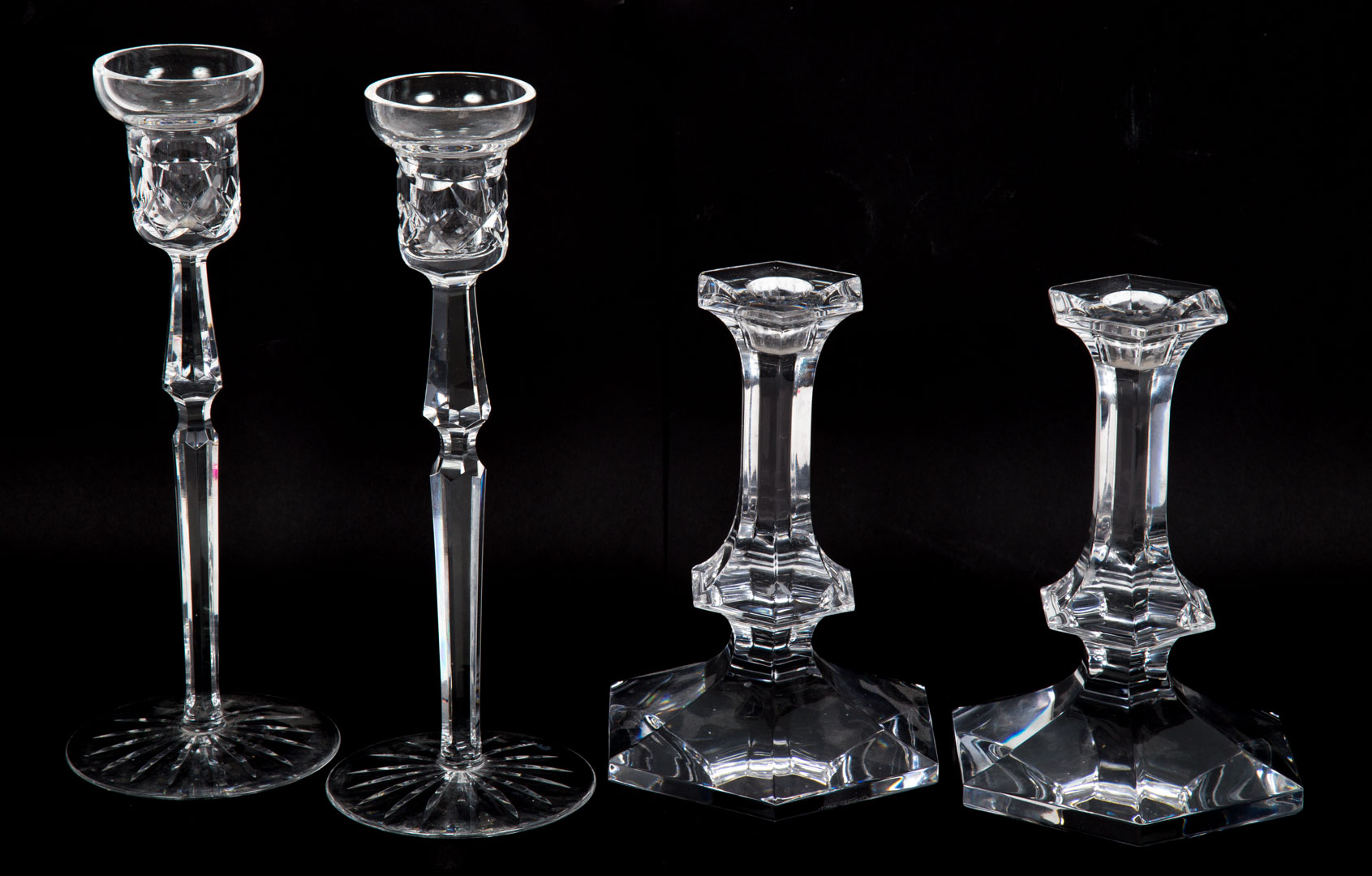 Appraisal: Two pairs of crystal candlesticks Waterford candlesticks in H and