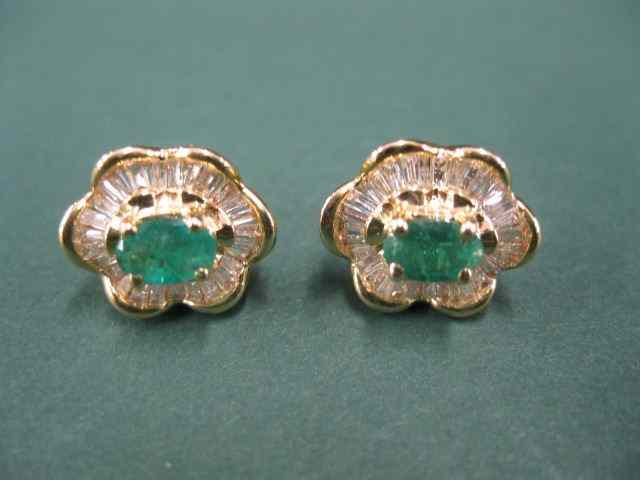 Appraisal: Emerald Diamond Earrings each with ovalgem carat total surrounded by