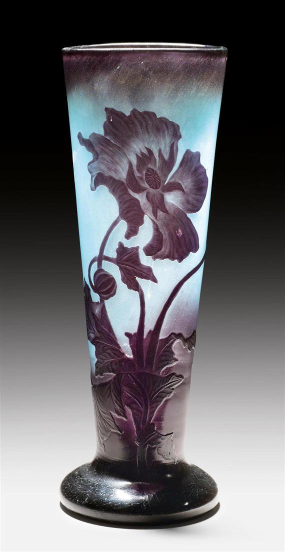 Appraisal: MULLER CROISMARE NANCY VASE circa Mould-etched sky-blue glass with violet