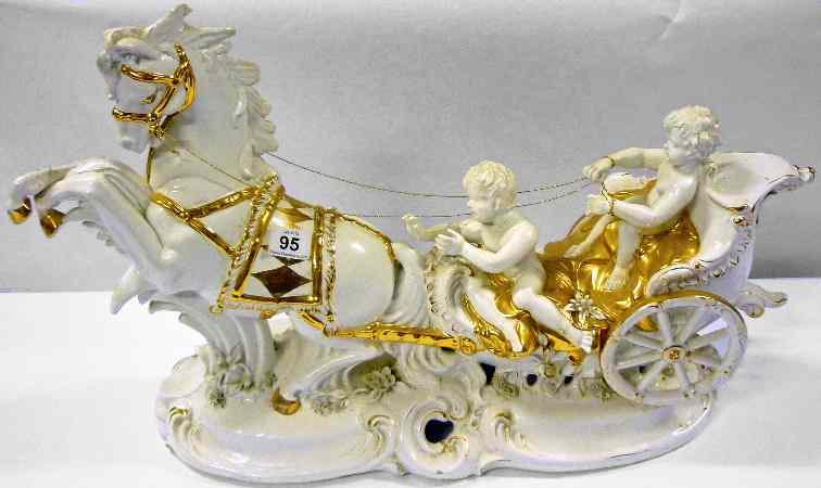 Appraisal: Large Pottery Figure Group of Cupids in Horse Drawn Cart