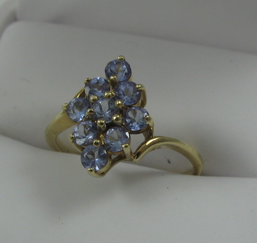 Appraisal: VIOLET GEMSTONE AND FOURTEEN KARAT GOLD RING set with nine