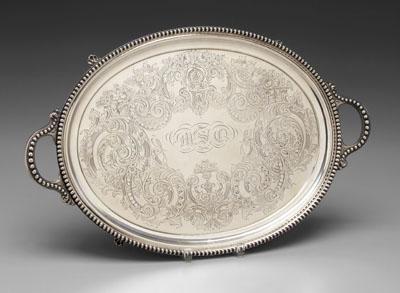 Appraisal: Coin silver tray oval with beaded border and handles floor