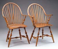 Appraisal: FINE PAIR OF BRACEBACK CONTINUOUS ARM WINDSOR CHAIRS Nice bold