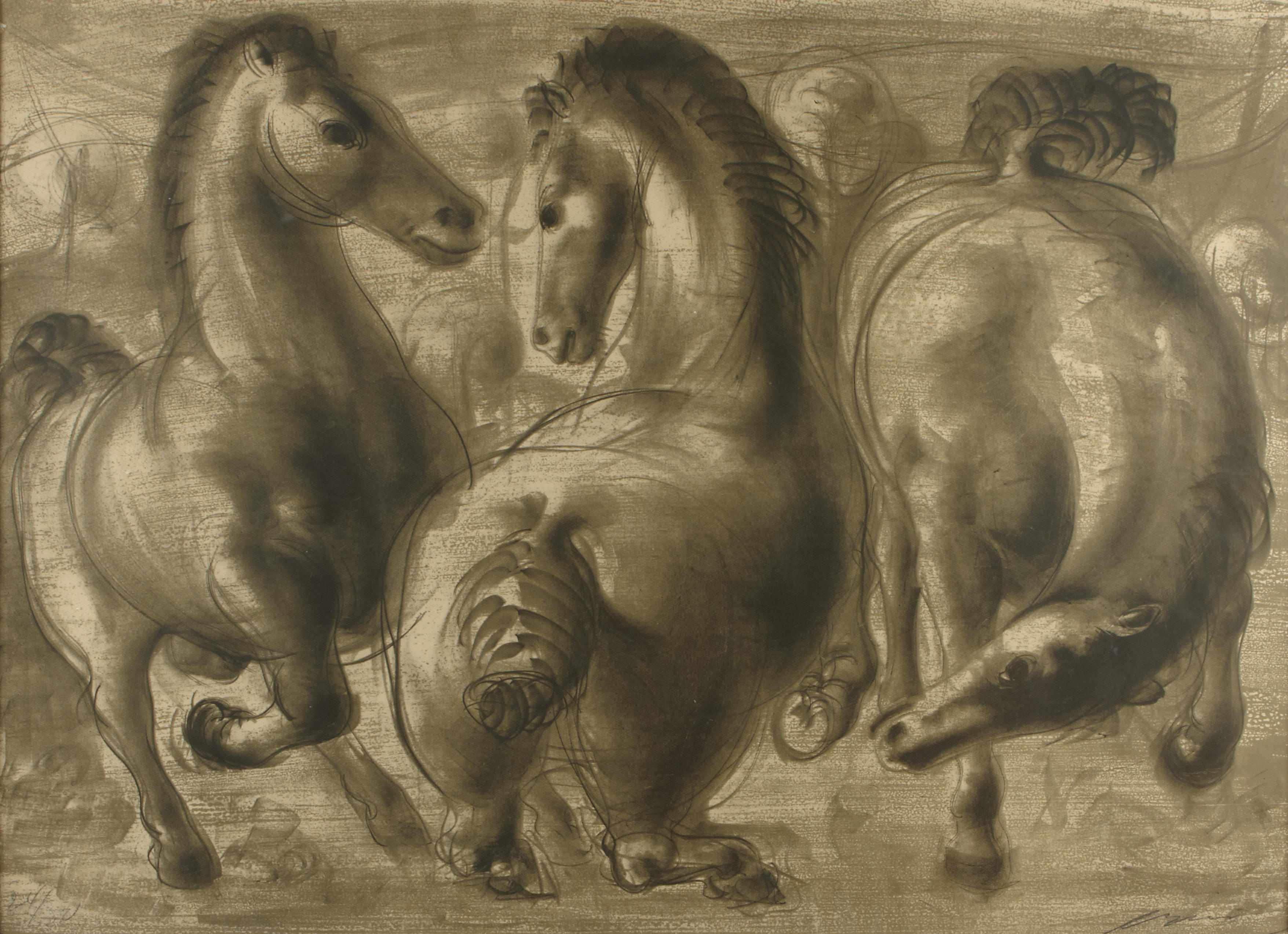 Appraisal: Hans Erni Swiss born Three Horses n d Lithograph in