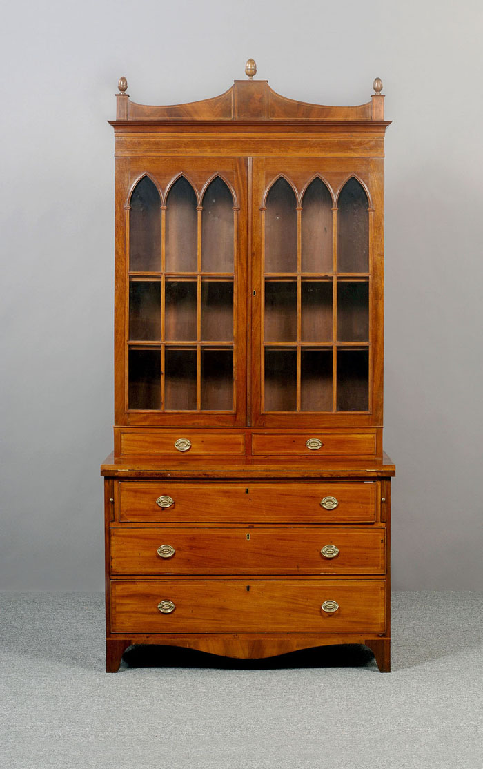 Appraisal: MASSACHUSETTS FEDERAL INLAID MAHOGANY BOOKCASE SECRETARY In two parts the