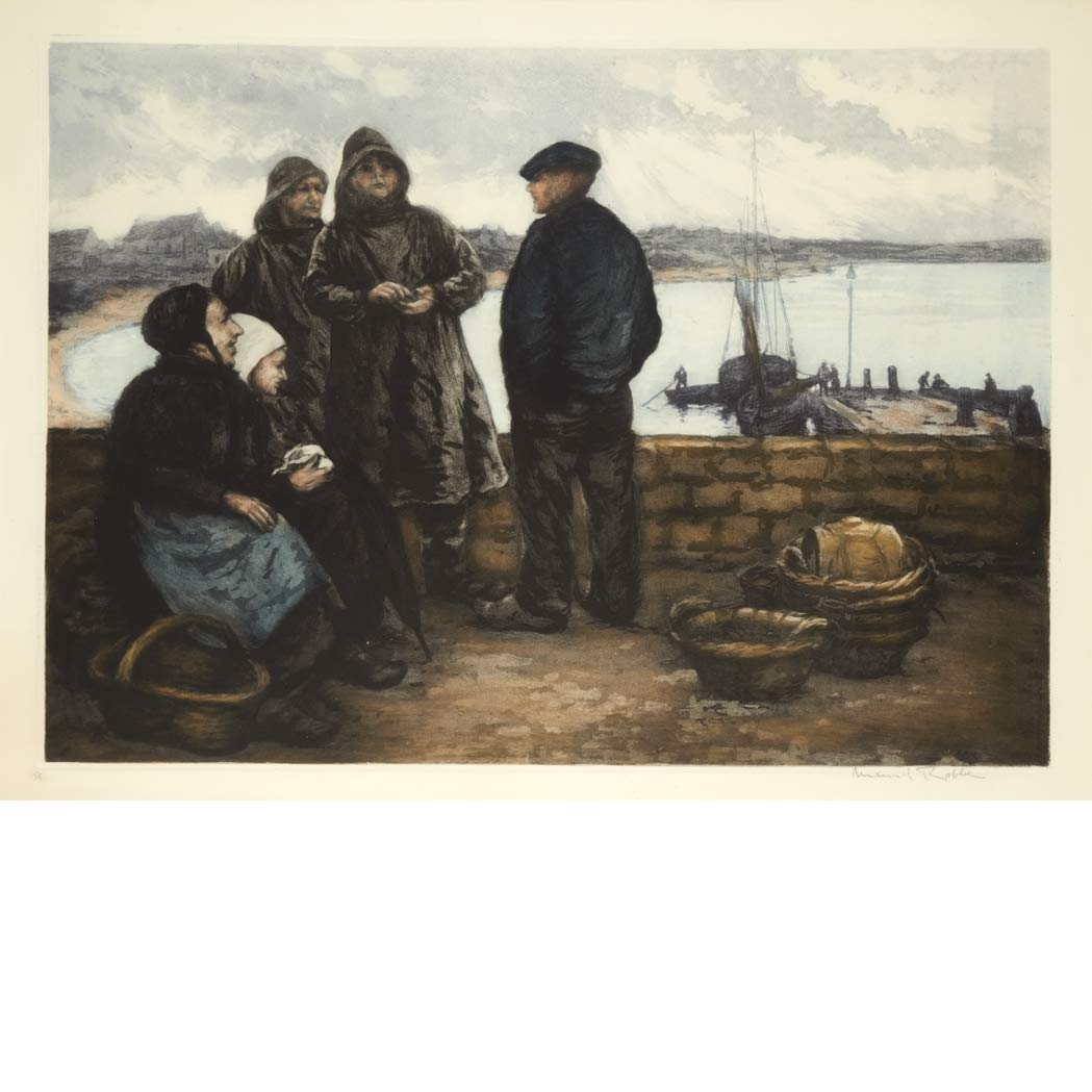 Appraisal: Manuel Robbe FISHERFOLK Color aquatint signed and numbered in pencil