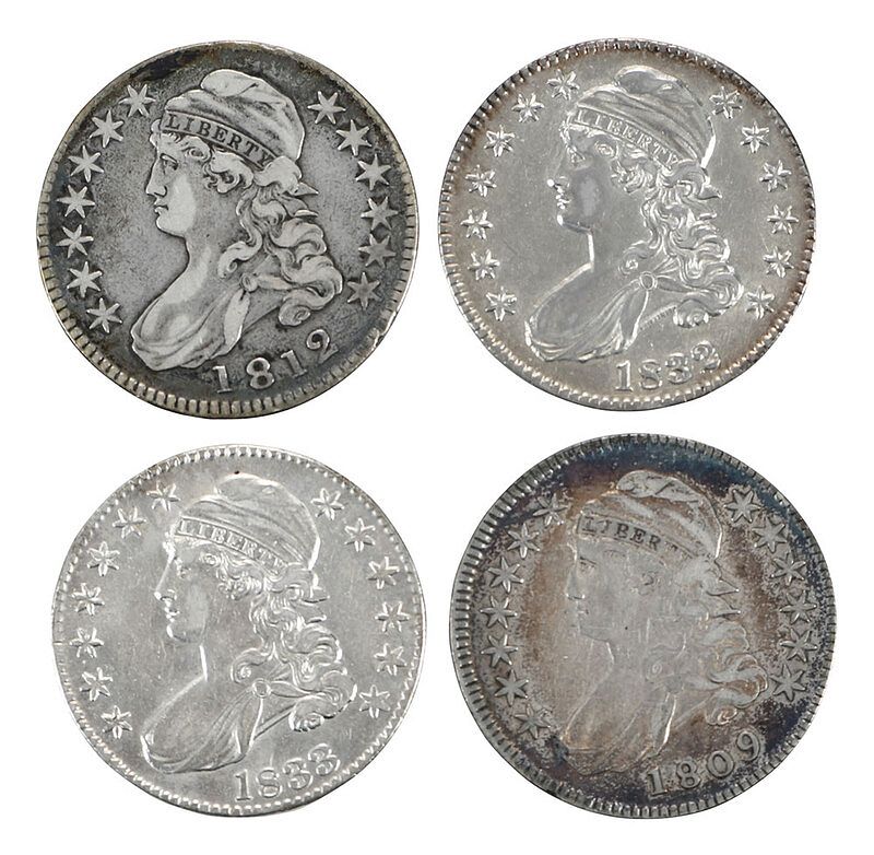 Appraisal: Four Capped Bust Half Dollars Overton- Rarity- Overton- Overton- Overton-