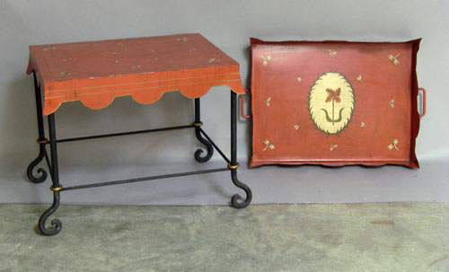 Appraisal: Red tole tray table h w