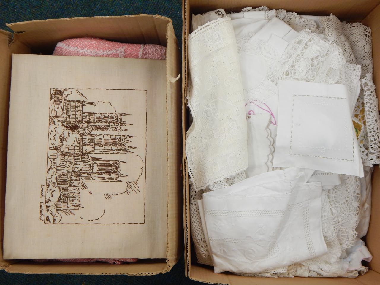 Appraisal: A quantity of lace linen etc and an embroidered picture