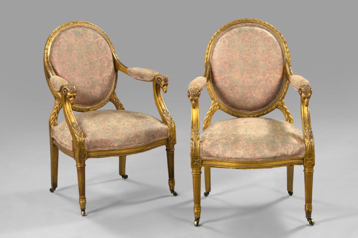 Appraisal: Pair of Louis XVI-Style Giltwood Fauteuils early th century each