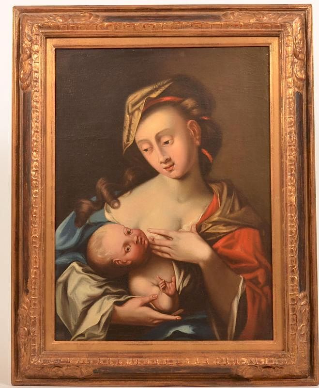 Appraisal: th th C European Mother Child Painting Unsigned European Late