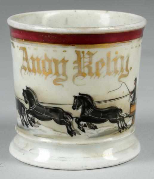 Appraisal: Horse-Drawn Work Wagon Shaving Mug Description Marked with the name