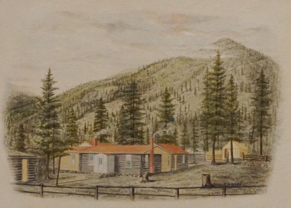 Appraisal: Pasnell Log Cabin on a Mountain Watercolor Signed l r