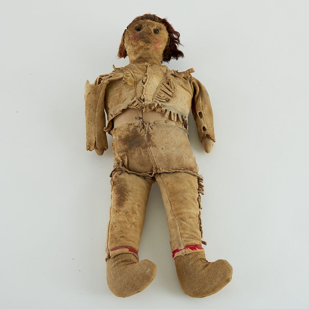 Appraisal: Folk Art Frontiersman Buckskin Doll American folk art frontiersman doll