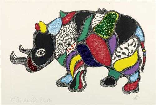 Appraisal: SAINT PHALLE NIKI DE Rhinozeros Lithograph and metal paper collage