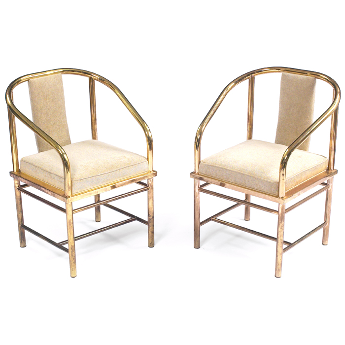 Appraisal: Mastercraft chairs pair brass frames with upholstered seats and backrest