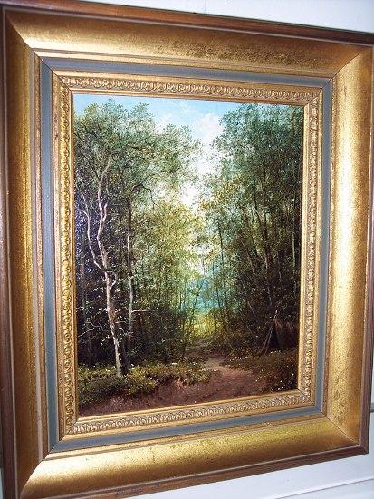 Appraisal: after Henry HarrisWoodland Path with camp in foreground oil on