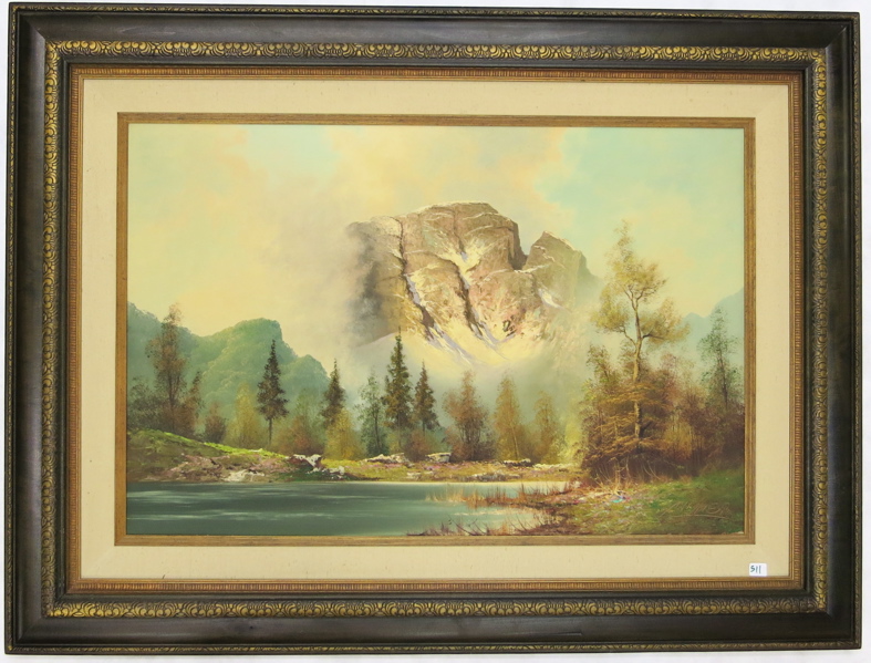 Appraisal: WYMER OIL ON CANVAS th century European alpine landscape Image