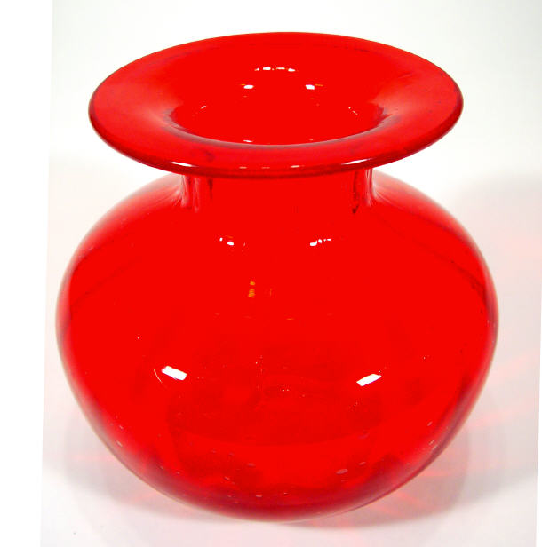 Appraisal: Red Whitefriars style bubble glass vase with crimped neck cm