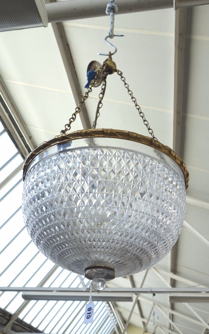 Appraisal: A cut crystal and ormolu mounted ceiling light of domed