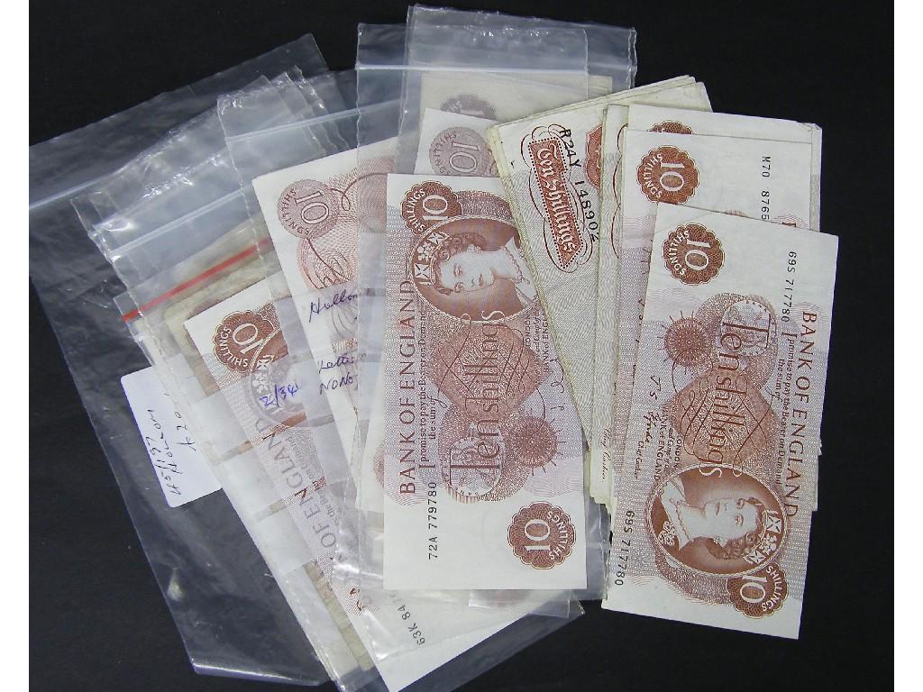 Appraisal: Collection of forty-six various ten shilling notes dating from the