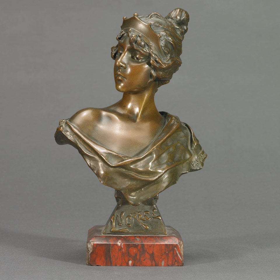 Appraisal: LUCRECE Emmanuel Villanis French - patinated bronze bust on rouge