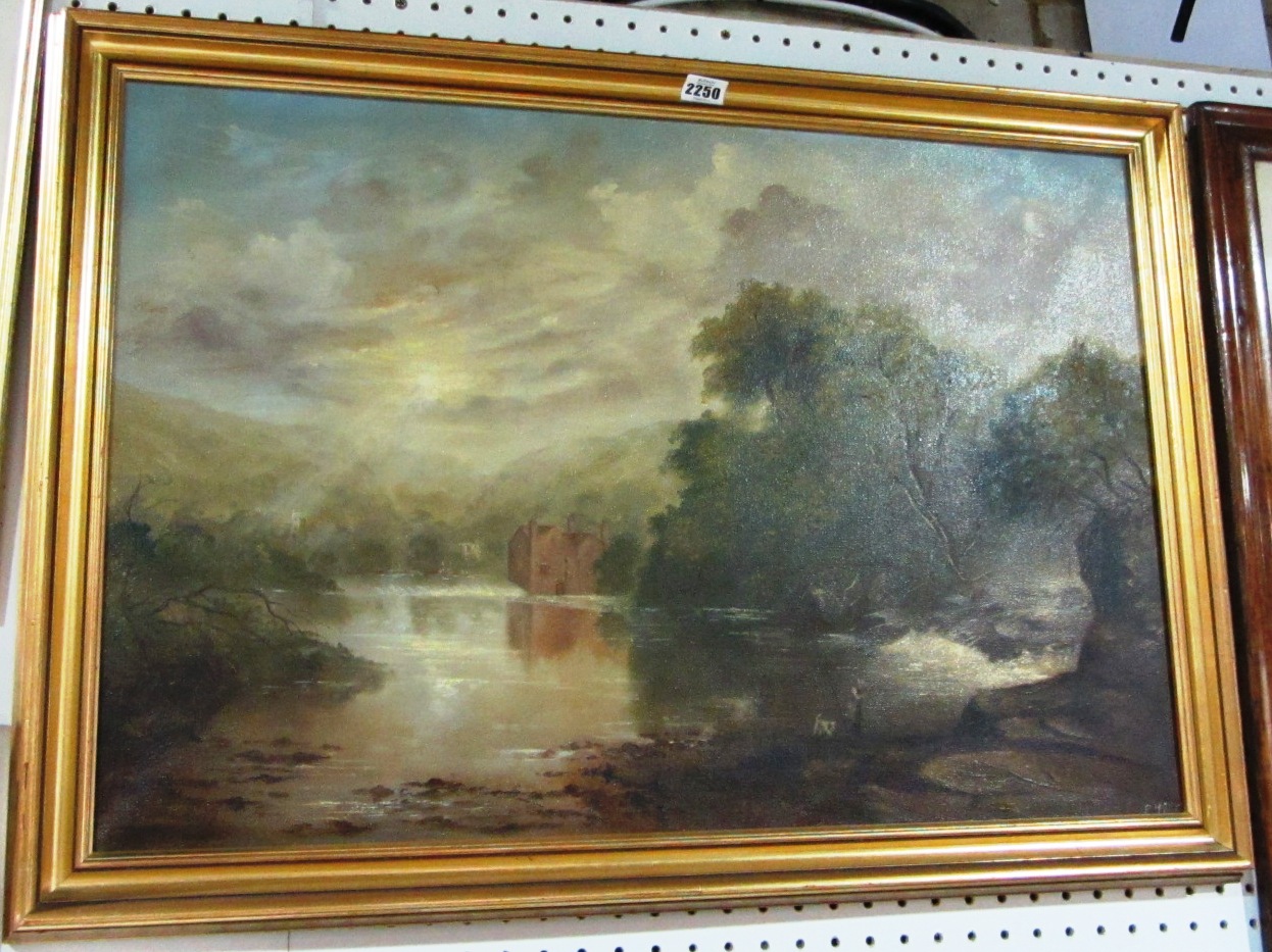 Appraisal: English School th century River landscape oil on canvas