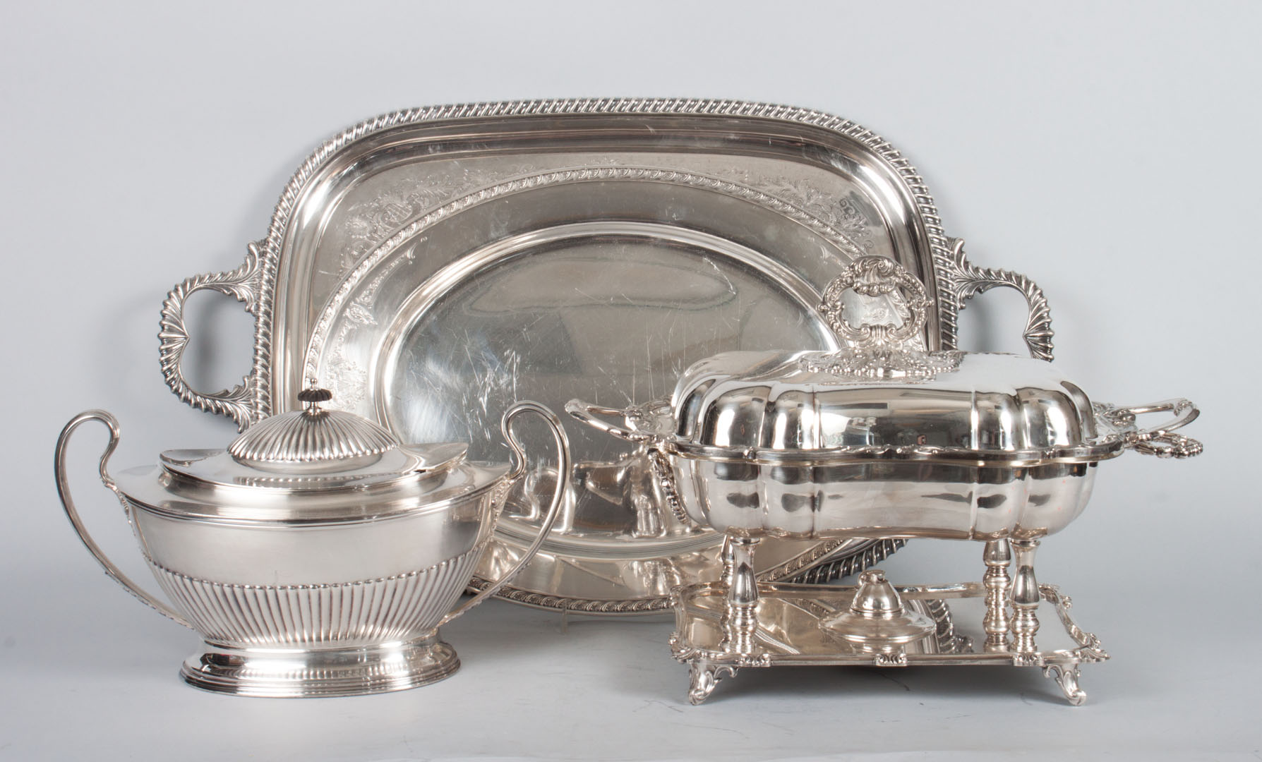 Appraisal: Group of silver-plated table items including Sheffield soup tureen Gorham