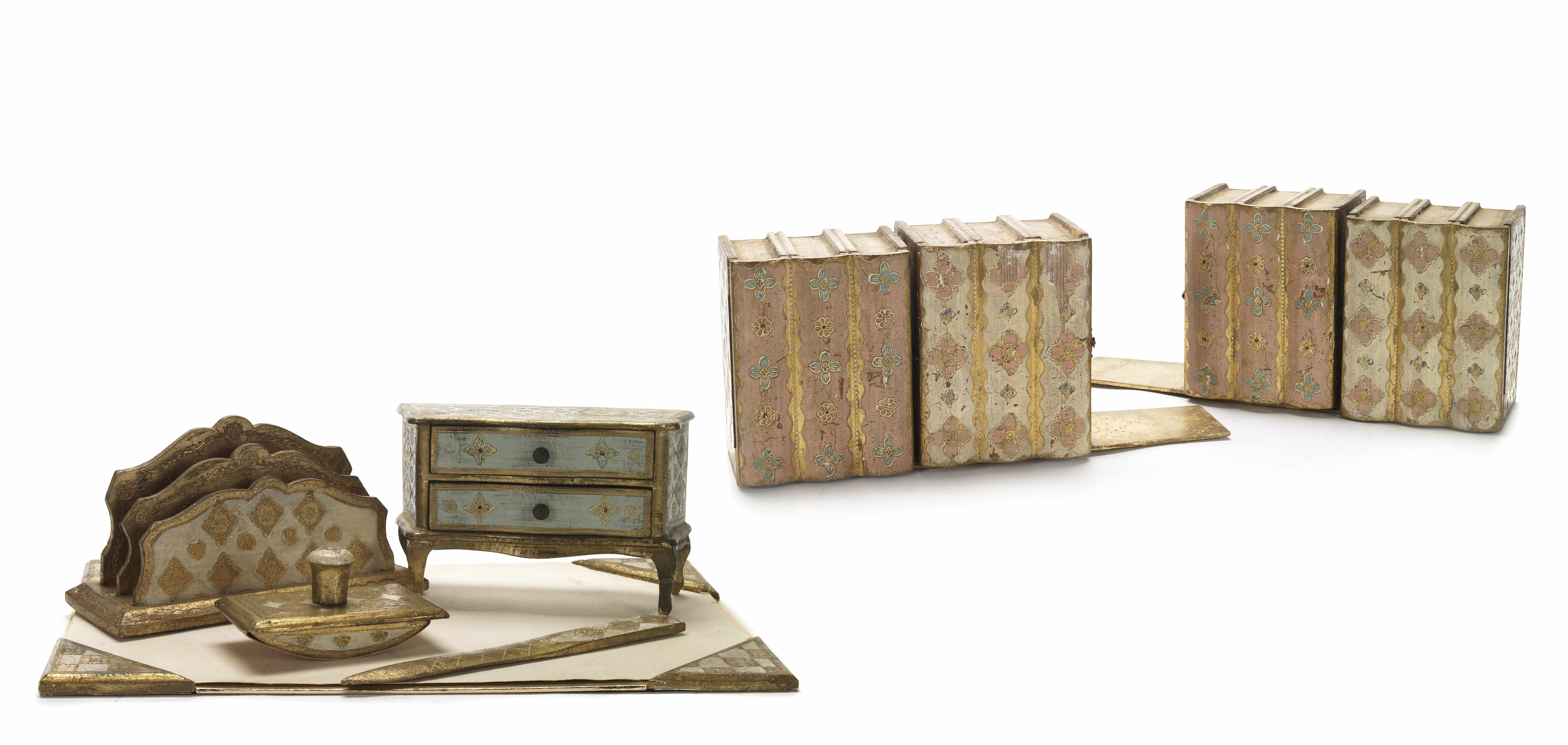 Appraisal: A Venetian style painted desk set together with two Italian