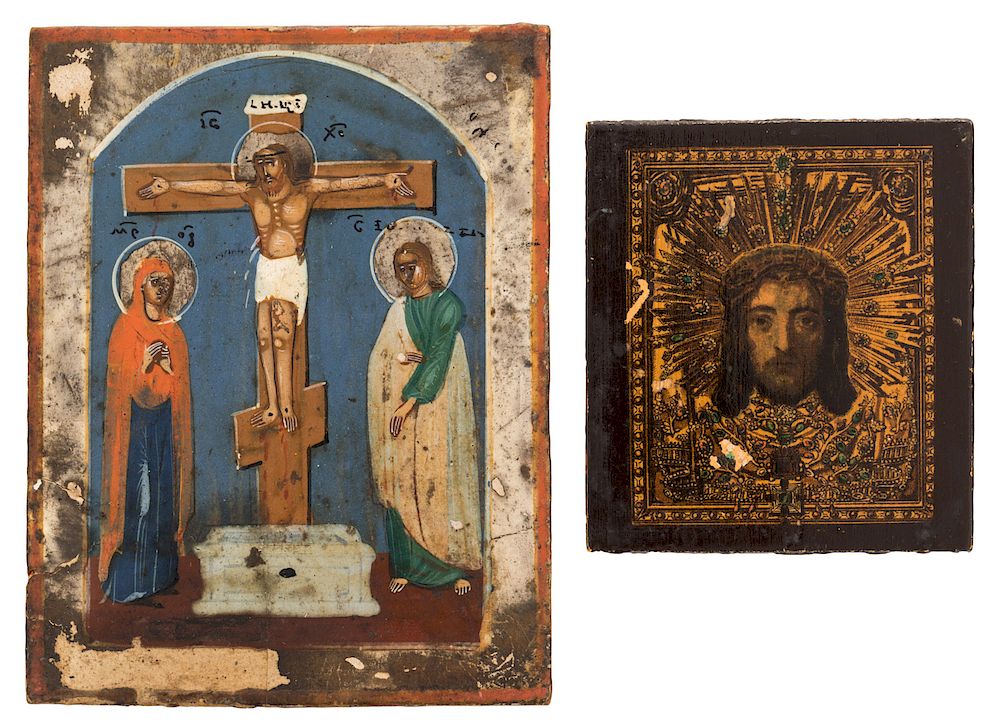 Appraisal: A PAIR OF RUSSIAN MINIATURE ICONS THE NERUKOTVORNAYA AND THE